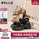 百丽（Belle）繁星亮片休闲凉鞋女2026夏新款商场同款厚底增高凉鞋F4A1DBL6 黑色 37 (235mm)