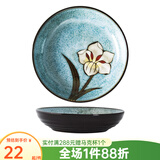 玉泉 韩式手绘碗碟米饭碗单个大面碗陶瓷餐具家用 韩式8.5英寸汤盘浅湖蓝