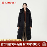 坦博尔羽绒服女长款过膝收腰连帽秋冬商务保暖外套530872Z 黑色 170
