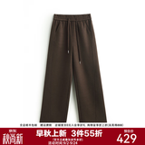 帕罗（PALUOPO）秋冬高腰长裤休闲裤女士直筒裤显瘦宽松抽绳松紧腰裤子 咖啡 XL 170/76A