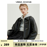 VEGA CHANG机车风皮衣女春季2026年韩版一字扣PU皮夹克短外套 黑色 S