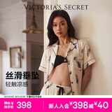 维多利亚的秘密杨幂同款宅度假系列水光绸印花短袖睡衣家居服 08T7裸粉羽毛-短袖短裤 11262802 S