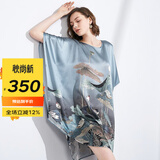 丝语莲花（LE LOTUS D'EZE）真丝睡裙女宽松加大码睡衣200斤桑蚕丝中国风印花蝙蝠衫家居服 荷花灰 均码