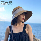 雪茜曼（XUEXIMAN）草帽女ins款夏季可折叠沙滩帽遮脸遮阳帽蝴蝶结渔夫帽太阳帽盆帽