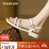 意尔康凉鞋女水钻一字带凉鞋百搭气质仙女风罗马凉鞋 26135W米白36
