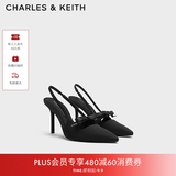 CHARLES&KEITH缎面蝴蝶结尖头高跟凉鞋女生日礼物送女友CK1-60361556 BLACK TEXTURED黑色纹理 36