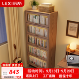 乐系（LEXI）实木书柜落地置物柜客厅书架带玻璃门收纳柜 【橡胶木】半透明-胡桃色-3层60CM-环保实木