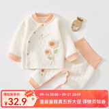 婧麒婴儿秋衣套装女宝宝高腰保暖秋裤宝宝分体纯棉衣服夹棉内衣裤 粉色向日葵 90 cm