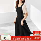 尚都比拉法式连衣裙夏季中长款a字裙泡泡袖系带收腰显瘦裙子 黑色 S 