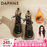 达芙妮秋冬真皮马丁靴女2026最新款厚底增高英伦风短靴加绒加厚雪地靴女 黑卡其【超厚绒】 36
