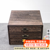 容山堂收纳 实木普洱茶盒 开茶盘分茶饼盒白茶收纳架存茶柜 重烧三层茶盒