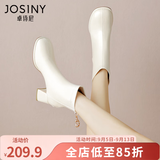 卓诗尼短靴女粗跟2026年新款春秋单靴时尚瘦瘦马丁靴冬季加绒高跟女靴子 米白色-绒里 37