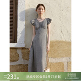 自巧小个子黑白格纹气质显瘦度假连衣裙女2026夏装新款收腰中长裙 黑白格 XXS (1码)