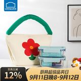 乐扣乐扣（LOCK&LOCK）清新玻璃保鲜盒微波饭盒三件套(630ml*2+便当包)LNG428S601薄荷绿