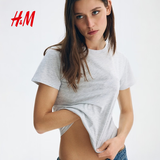 H&M女装T恤夏季圆领时尚休闲简约宽松短袖上衣1270848 混浅灰色 M 165/96
