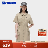 FILA FUSION 斐乐潮牌连衣裙女士工装风梭织时尚宽松衬衫裙活动自如 朦胧卡其-DK M 165/84A