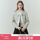 范思蓝恩23FS11208 美拉德穿搭短款皮衣外套女新款夹克 米灰色 M