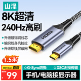 山泽Type-C转HDMI2.1线转换头转接器雷电4/5高清8K60Hz/4K240Hz投屏适用手机笔记本MacBook/iPadAir