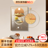 墨派 轻奢餐厅装饰画现代简约带钟表组合挂画饭厅背景墙壁画客厅挂画 福禄生财 60*80cm晶瓷+直径60cm钟表