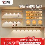 公牛（BULL）感应猫眼橱柜灯磁吸充电山丘光效展柜玄关氛围小夜灯 黑80cm三色