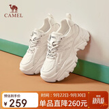 骆驼（CAMEL）老爹鞋女潮酷网布皮面拼接双系带厚底休闲鞋 L24S283079 米白 37