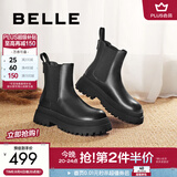 百丽（Belle）切尔西靴女商场同款黑色冬季英伦皮靴短靴X2G2DDD3 黑色-绒里 40 (250mm)