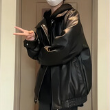 百鹊亭皮衣外套男2026秋季新款穿搭高级感美式机车夹克男潮牌痞帅棒球服 黑色【刺绣款 高品质】 XL
