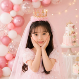 多美忆生日帽生日场景布置女孩成人装扮儿童生日装饰道具粉色皇冠头纱