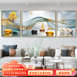 瑞尚（RUISHANG） 轻奢客厅装饰画大气抽象沙发背景墙挂画现代简约别墅三联画 一帆风顺 左右50*70+中100*70晶瓷面金框