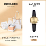 LANZOOM【支持刻字/董璇同款】蓝族黑金小方糖手表女款生日礼物送女朋友 【可打印照片/贺卡】黑金皮带-品牌礼盒装