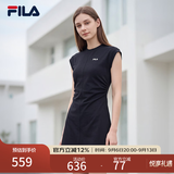 斐乐 斐乐官方女装针织连衣裙2025夏季新款时尚休闲无袖收腰裙子 正黑色-BK XL 175/92A/XL