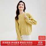 尚都比拉冬季复古菱格麻花毛衣女小个子圆领百搭针织衫 草黄色 L 