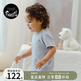 nest designs竹棉弹力男女童长短袖T恤防蚊裤宝宝上衣哈伦裤子儿童透气舒适 尼加拉蓝 【短袖T恤】 100 码【建议身高90-102cm】