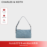 CHARLES&KEITH褶皱手提斜挎小方包腋下包女士生日礼物CK2-80160183 CK2-80160183-1Denim Blue深牛仔蓝色 S