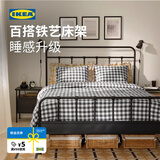 宜家（IKEA） STJARNO夏尔诺床架铁艺床出租屋现代简约黑色铁架床双人床 床架煤黑色鲁瑞1.5x2m