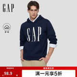 GAP男女装秋季logo印花抓绒宽松套头连帽衫卫衣786923 海军蓝 2XL (185/104A) 亚洲尺码