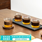 忆壶茶茶杯玻璃品杯家用品茗杯防烫杯子木套隔热杯功夫茶杯喝茶杯小品杯 【4只装】品怡杯150ML