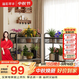 溢彩年华花架落地式花盆架客厅阳台置物架多层绿萝多肉移动植物架子4481黑