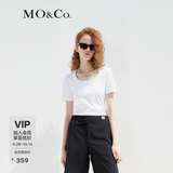 MO&Co.春夏U领短袖T恤LOGO胶章简约修身内搭外穿摩安珂 漂白色 建议和客服确认尺码哦 M 165 建议和客服确认尺码哦
