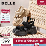 百丽（Belle）繁星亮片休闲凉鞋女2026夏新款商场同款厚底增高凉鞋F4A1DBL6 黑色 37 (235mm)