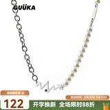 古由卡（GUUKA）明星同款串珠项链男士珍珠十字链轻奢配饰不锈钢情侣礼物女高级感 银色R2424 47cm 均码（约）