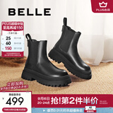 百丽（Belle）切尔西靴女商场同款黑色冬季英伦皮靴短靴X2G2DDD3 黑色 34 (220mm)