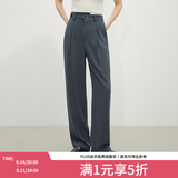 范思蓝恩 春秋装新款拖地裤子女高腰直筒裤休闲裤显瘦长裤 烟灰色 S