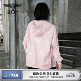 BOY LONDON【灿若繁星】春情侣风外套潮牌刺绣开衫连帽卫衣N06904 粉色七彩翅膀 XL