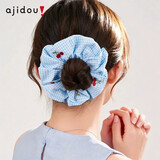 AJIDOU阿吉豆大肠发圈樱桃款格子条纹发绳森系发带头绳高级感发绳 天蓝色 1个