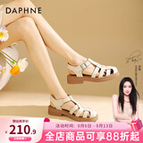 达芙妮官方 罗马凉鞋女2026新品春夏包头鞋复古编织粗跟沙滩鞋软底凉鞋 米色【经典热卖款】 37