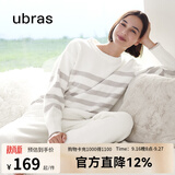 ubras【刘雯同款】慕斯绒条纹保暖加绒家居服套装女加厚加绒睡衣冬季女 女款圆领-拿铁灰色 M