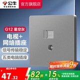 公牛（BULL） 开关插座86型暗装墙壁插座五孔插座网线网络大面板G12系列星空灰 电视+网络插座