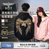BOY LONDON【灿若繁星】春情侣风外套潮牌刺绣开衫连帽卫衣N06904 黑色金色翅膀 L