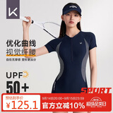 Keep泳衣女士专业连体平角游泳衣竞速保守大码温泉泳装047 灰蓝 L 